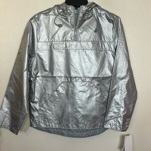 New Look Metallic Silver Water Resistant Pullover Hooded Windbreaker Jacket